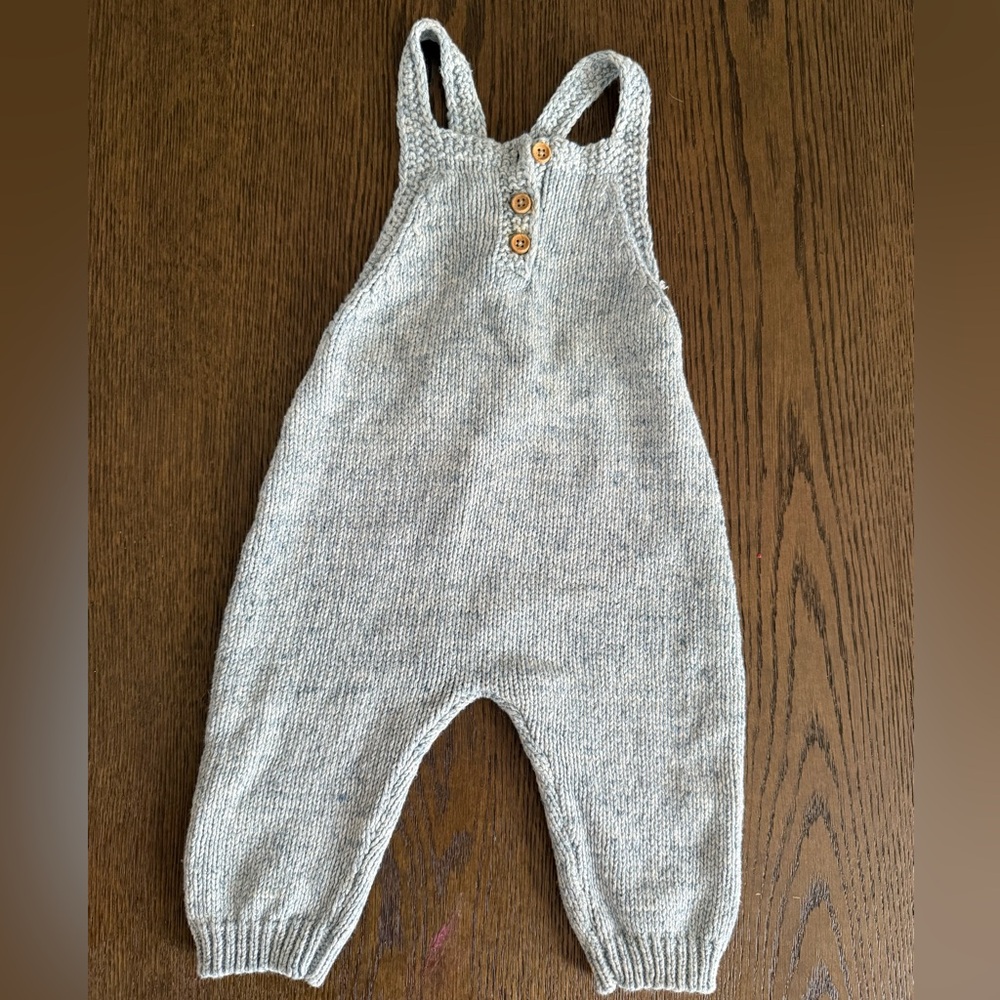 Zara Light Gray Knit Overalls with Wooden Buttons
